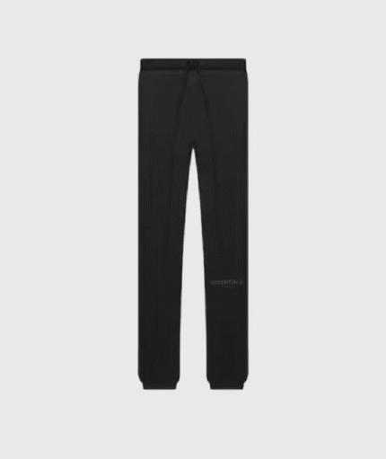 Black cotton sweatpants featuring a logo, designed for comfort and casual wear.