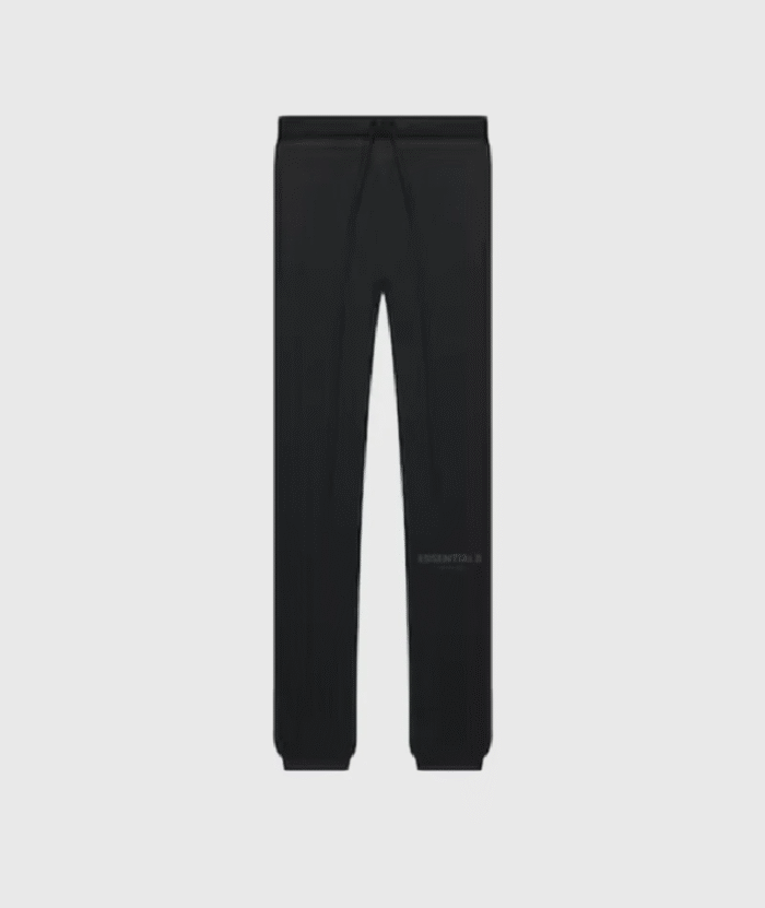 Black cotton sweatpants featuring a logo, designed for comfort and casual wear.